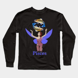 Pisces fairy girl gazing at spinning twin fish Long Sleeve T-Shirt